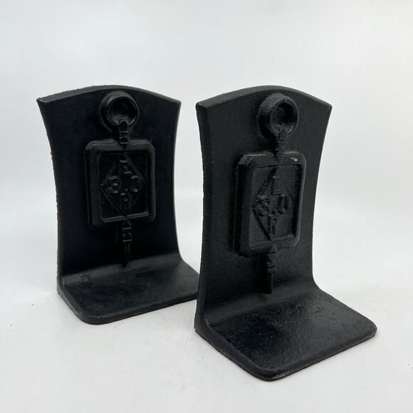 Vintage Cast Iron Key Design Book Ends - Picture 2 of 6